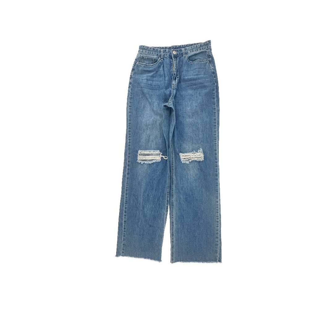 YMI‎ Distressed Raw Hem Baggy Wide Leg Women's size 11 Dark Blue Denim jeans